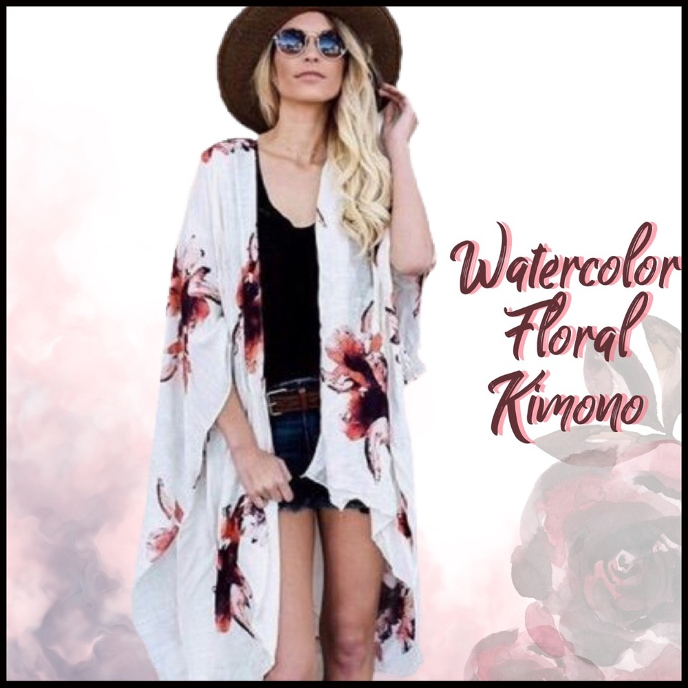 Watercolor Floral Kimono-Cream - Picture 2 of 5